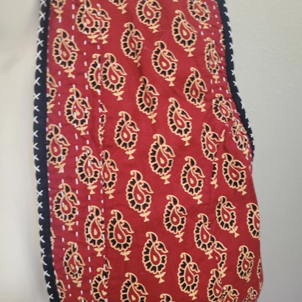 Orvis Long Vest Duster Red Paisley Hippie Boho  Medium Embroidery